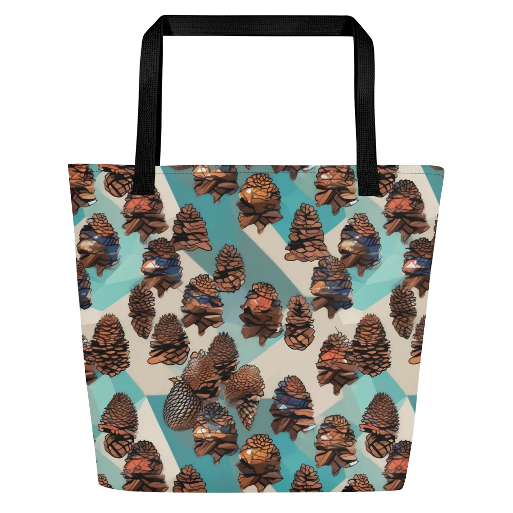 Turquoise Pinecone on Large Tote Bag W/ Pocket — Front