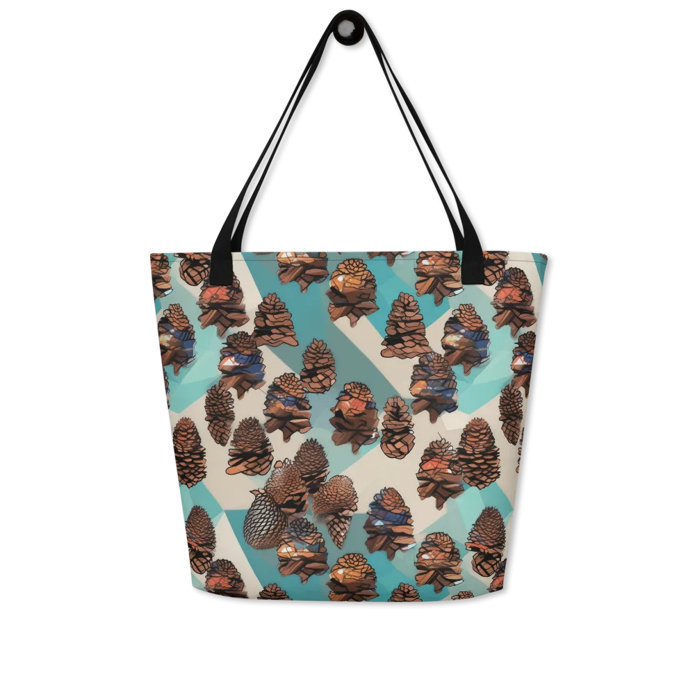 Turquoise Pinecone on Large Tote Bag W/ Pocket — Front
