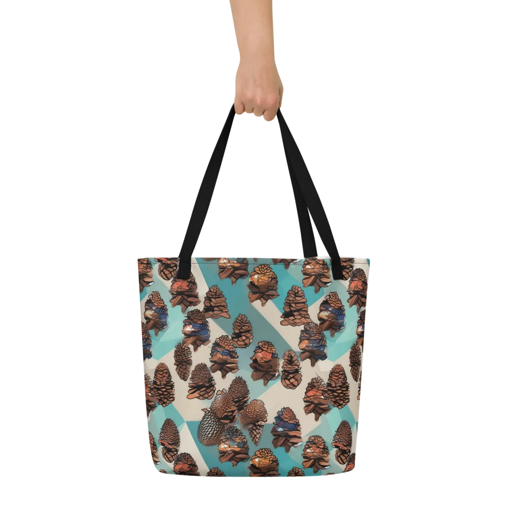 Turquoise Pinecone on Large Tote Bag W/ Pocket — Front