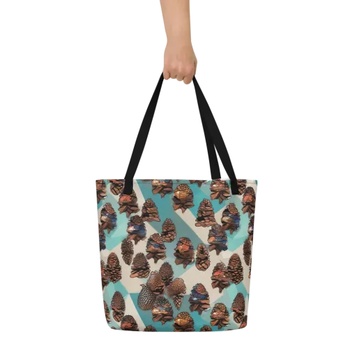 Turquoise Pinecone on a Large Tote Bag W/ Pocket