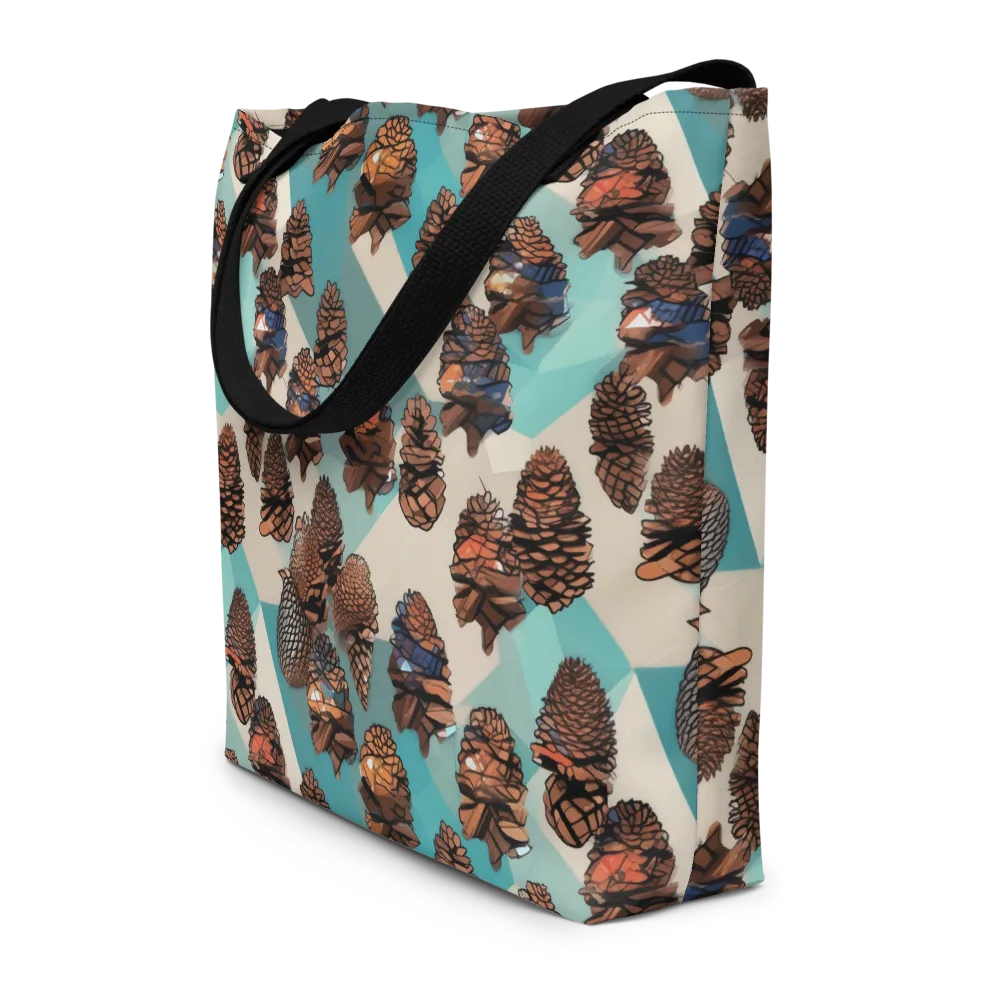 Turquoise Pinecone on Large Tote Bag W/ Pocket — Front