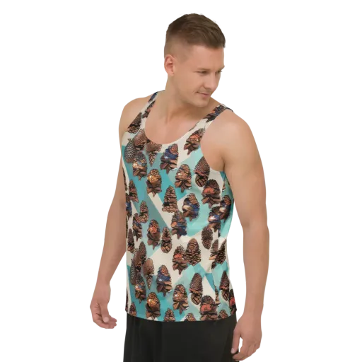 Turquoise Pinecone on a Men's Tank Top