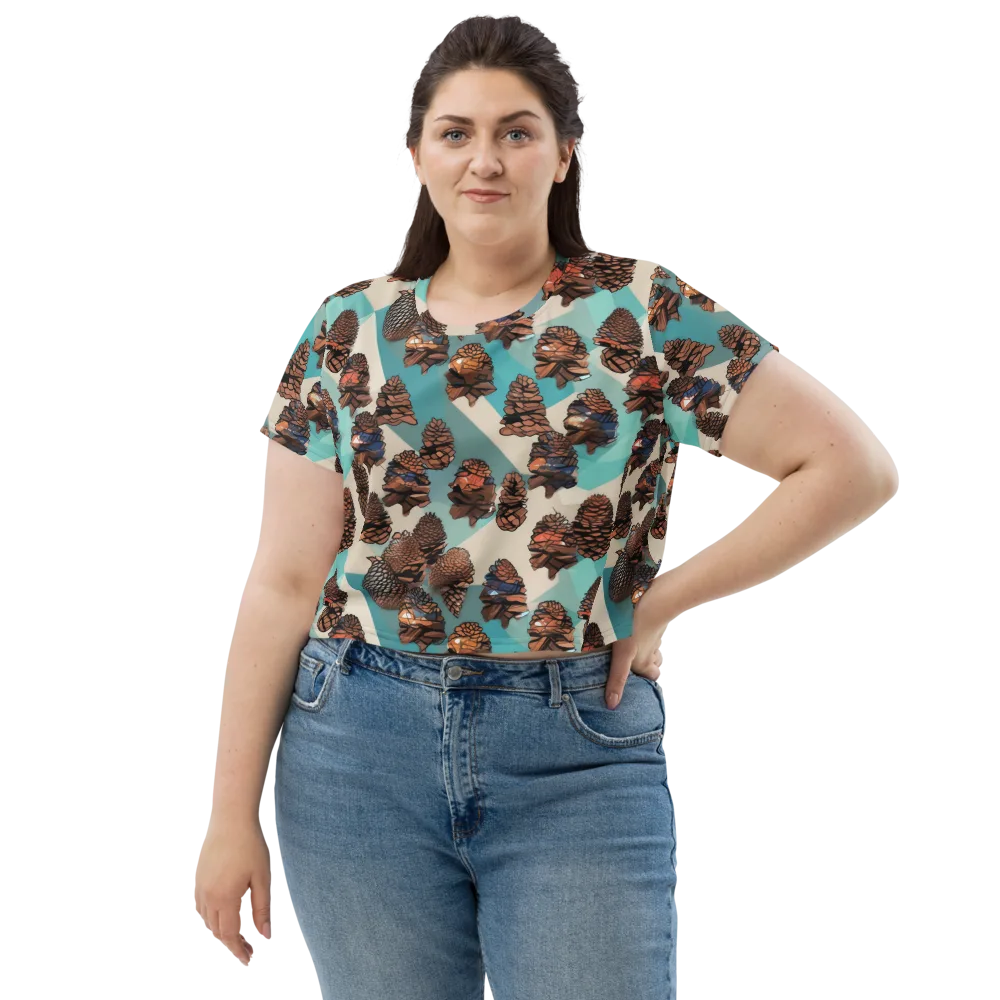 Turquoise Pinecone on Crop Tee — Front