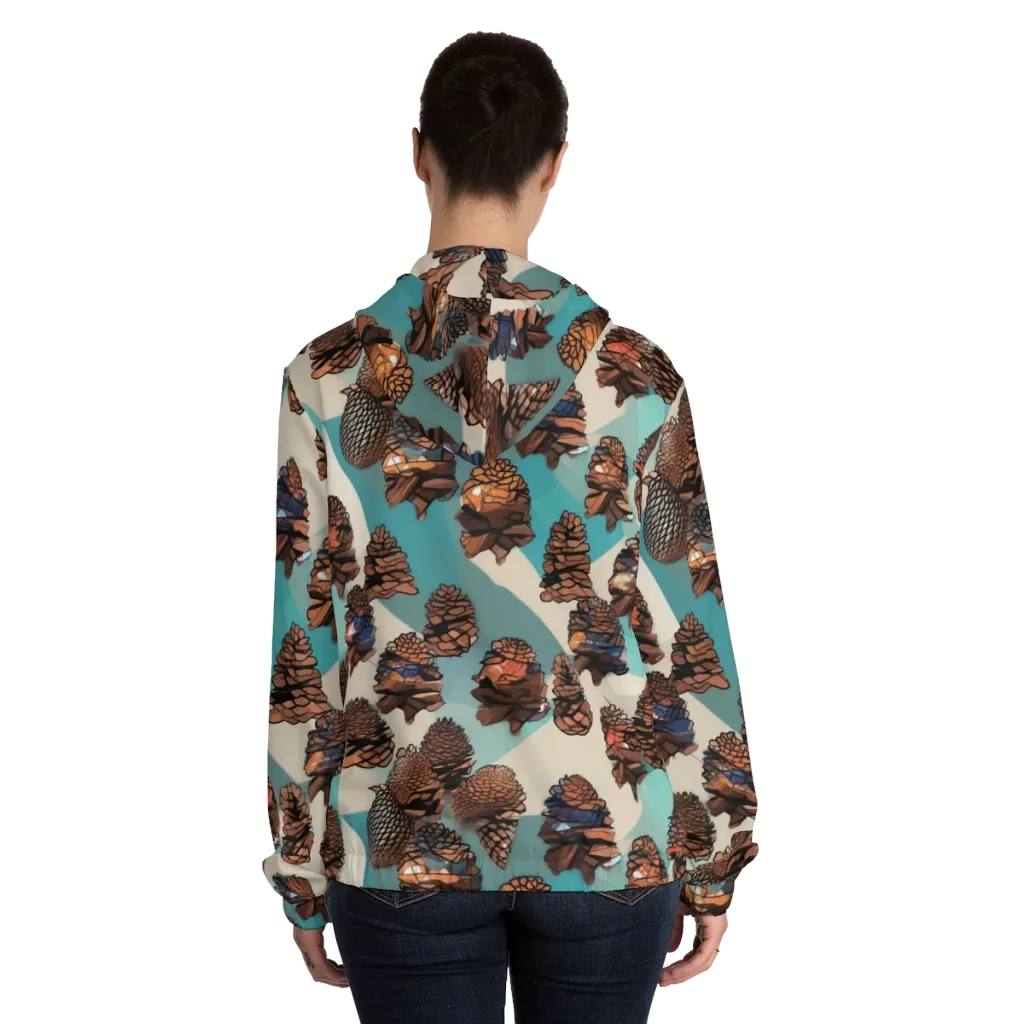Turquoise Pinecone on Women's Full-Zip Hoodie — Back On Person