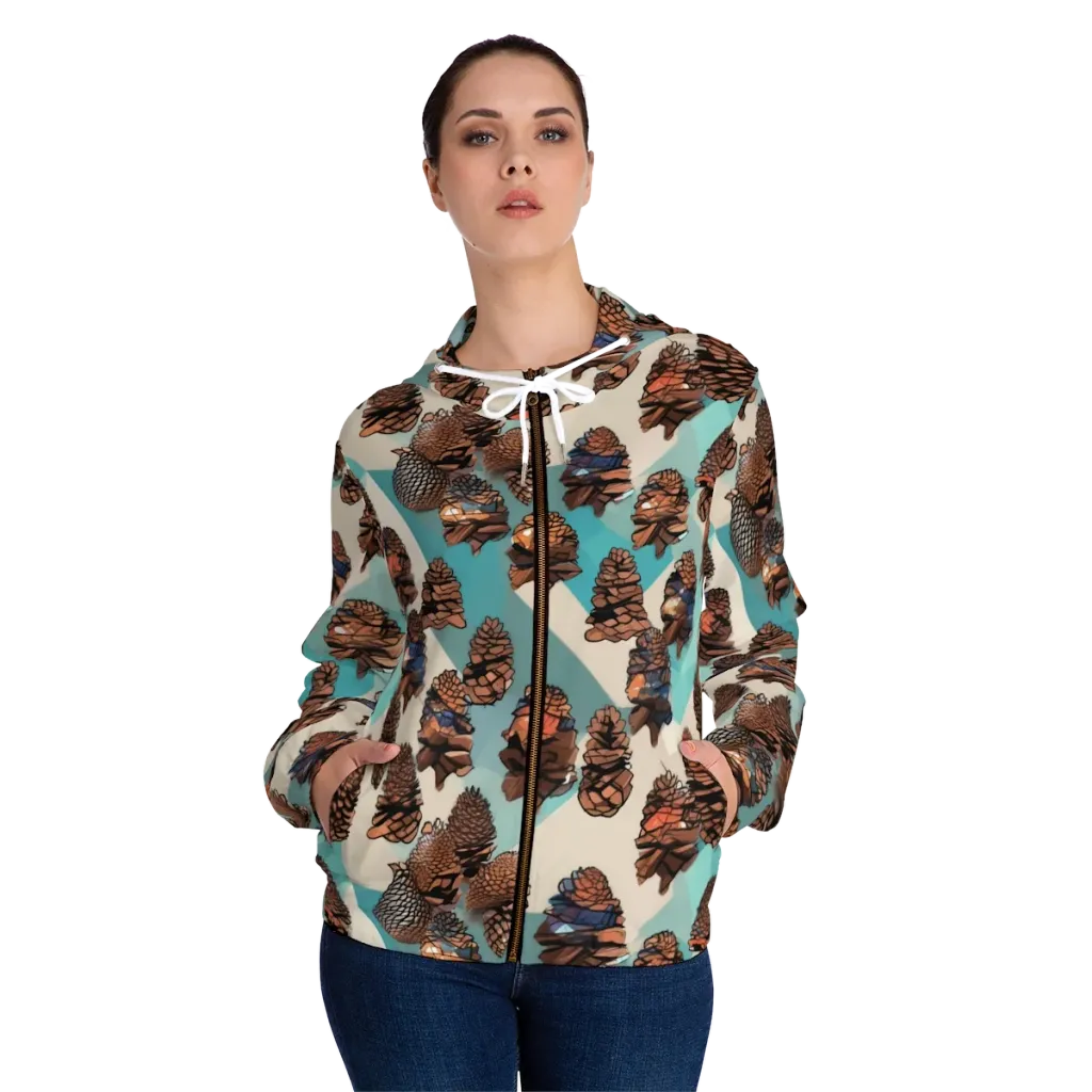 Turquoise Pinecone on Women's Full-Zip Hoodie — Front On Person