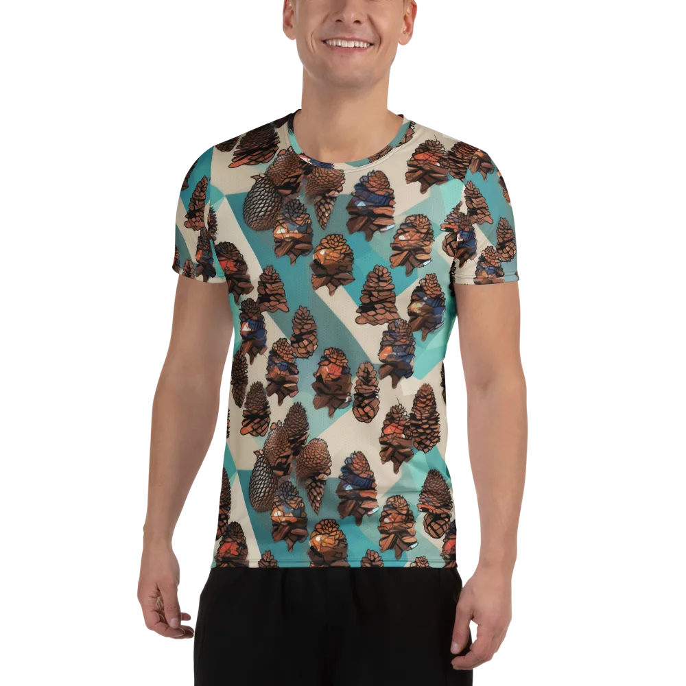 Turquoise Pinecone on Men's Athletic T-Shirt — Front