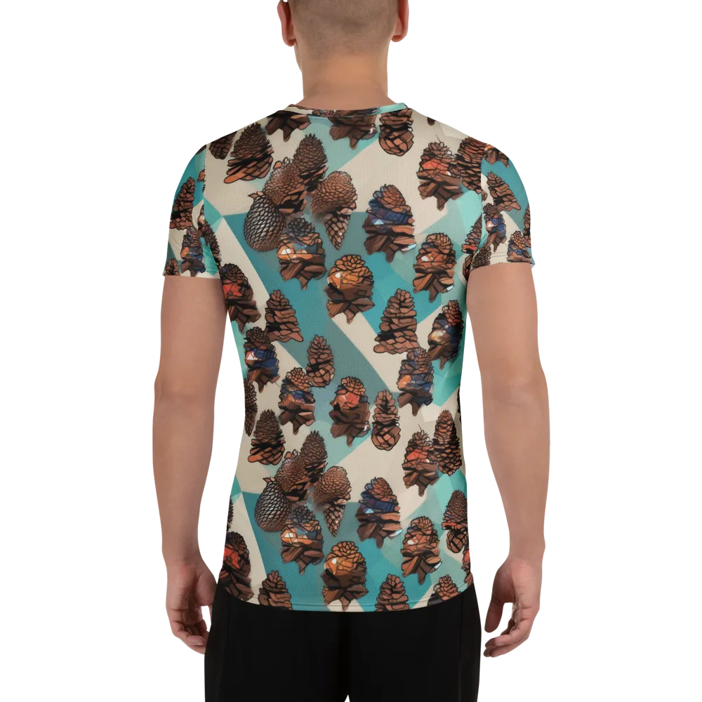 Turquoise Pinecone on Men's Athletic T-Shirt — Back