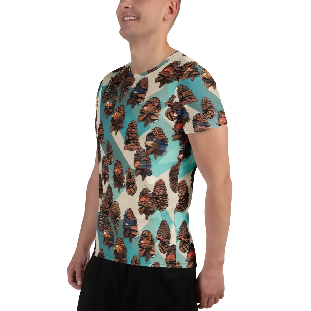 Turquoise Pinecone on Men's Athletic T-Shirt — Left