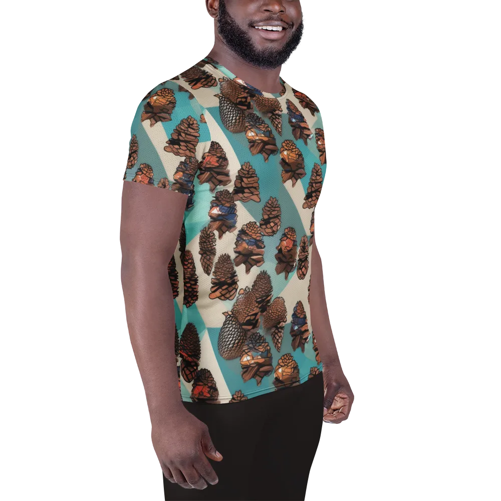 Turquoise Pinecone on Men's Athletic T-Shirt — Right