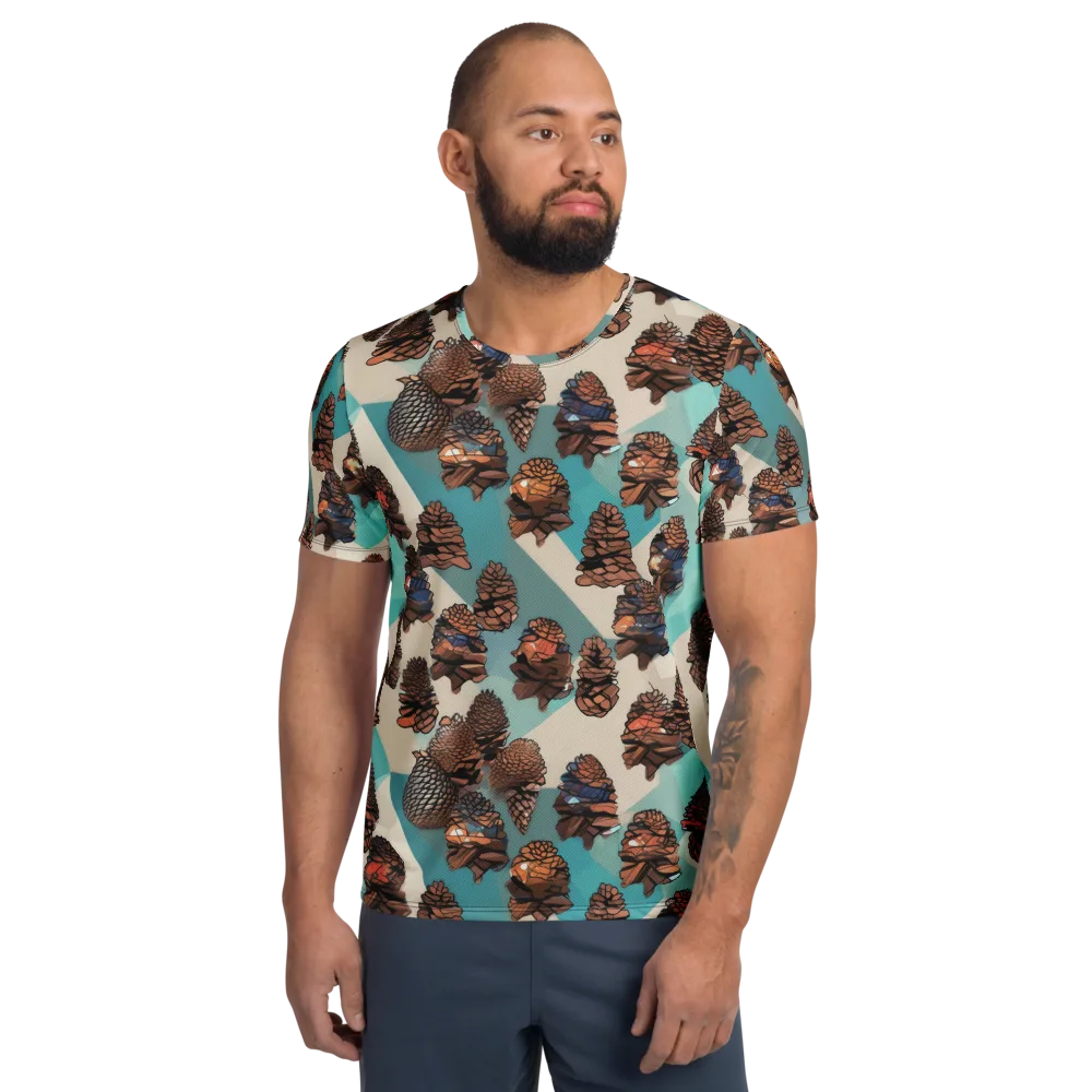 Turquoise Pinecone on Men's Athletic T-Shirt — Front