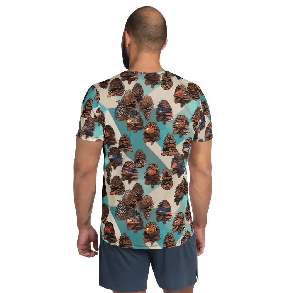 Turquoise Pinecone on Men's Athletic T-Shirt — Back