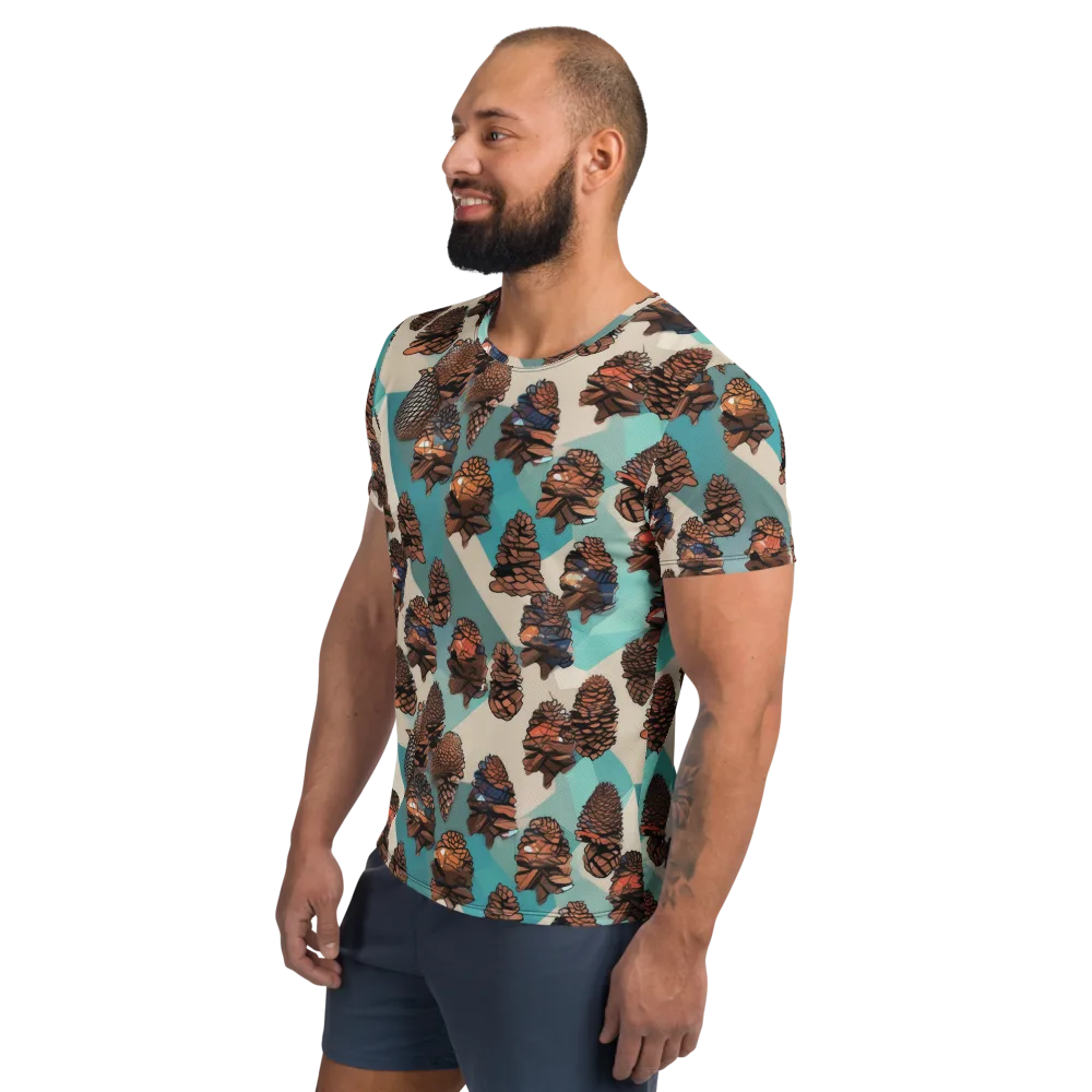 Turquoise Pinecone on Men's Athletic T-Shirt — Left