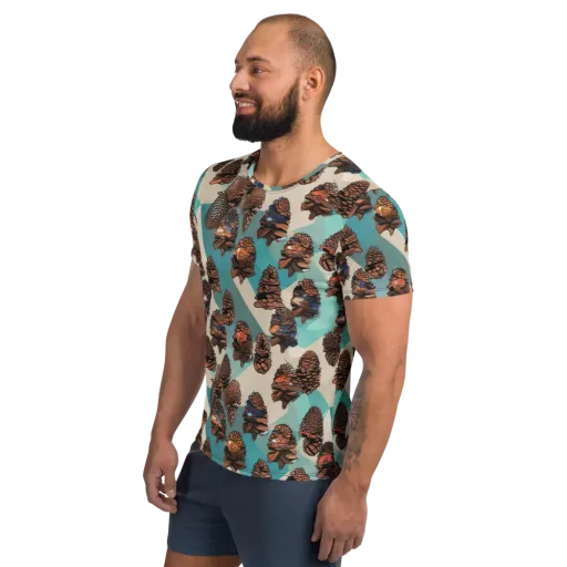 Turquoise Pinecone on a Men's Athletic T-Shirt
