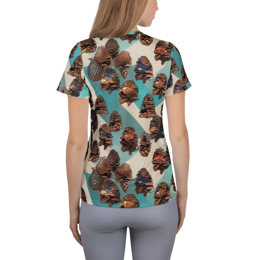 Turquoise Pinecone on Women's Athletic T-Shirt — Back