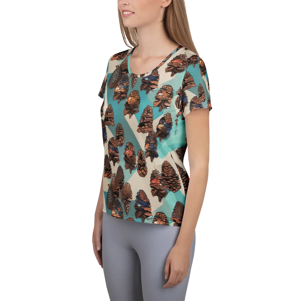 Turquoise Pinecone on Women's Athletic T-Shirt — Left
