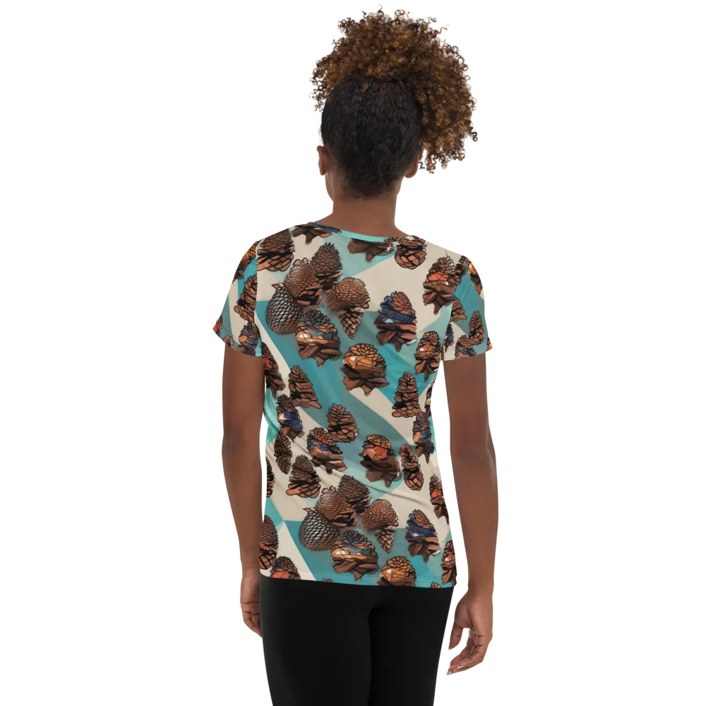 Turquoise Pinecone on Women's Athletic T-Shirt — Back