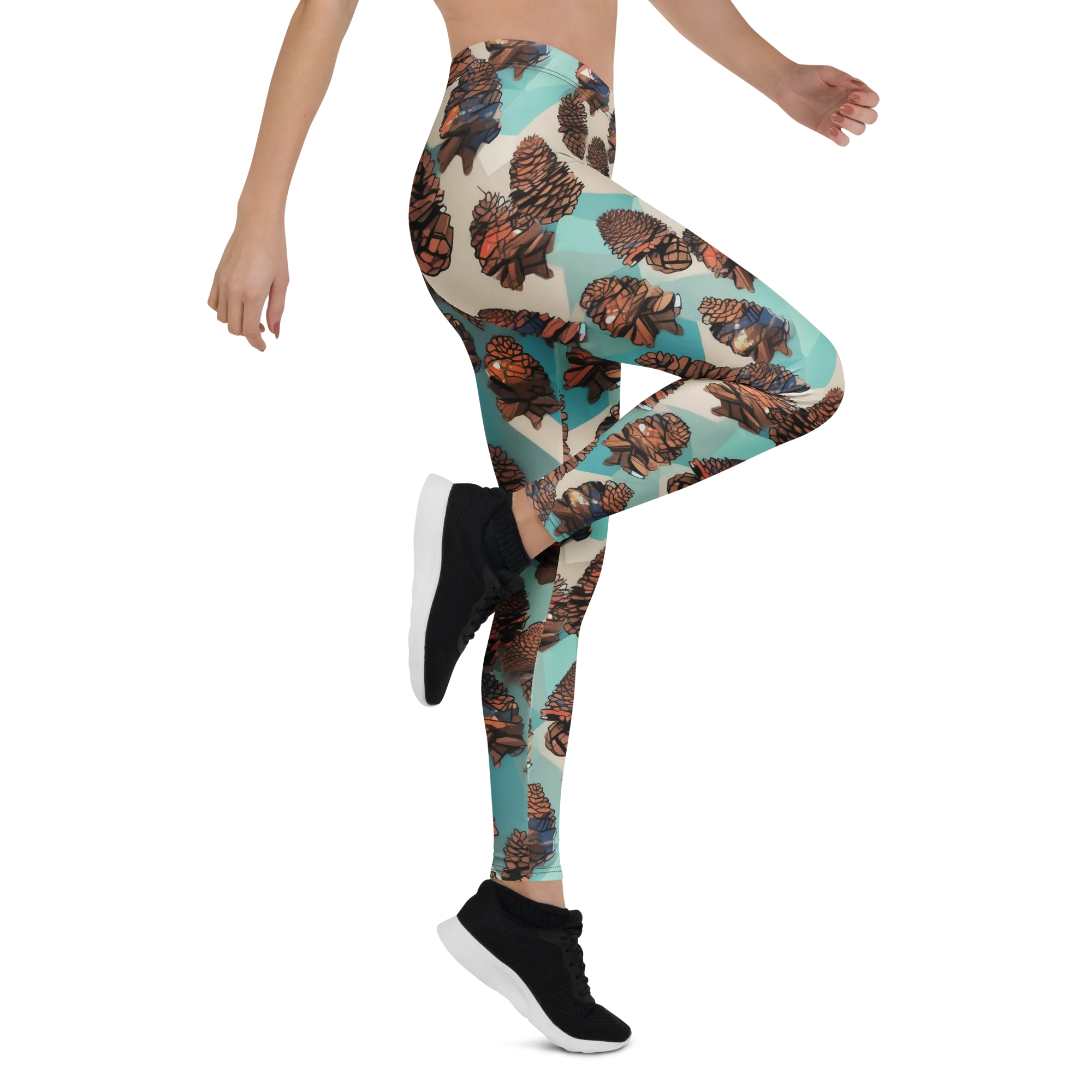 Turquoise Pinecone on Leggings — Right