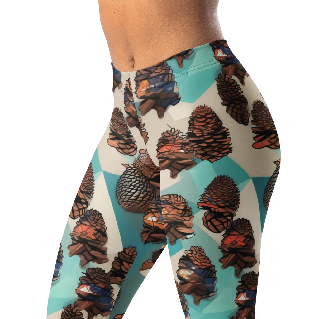 Turquoise Pinecone on Leggings — Left Front