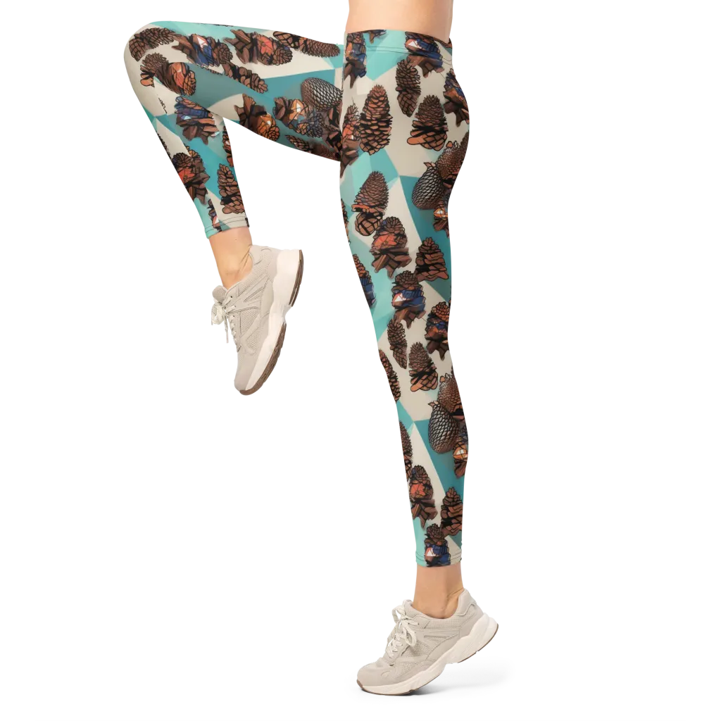 Turquoise Pinecone on Leggings — Left