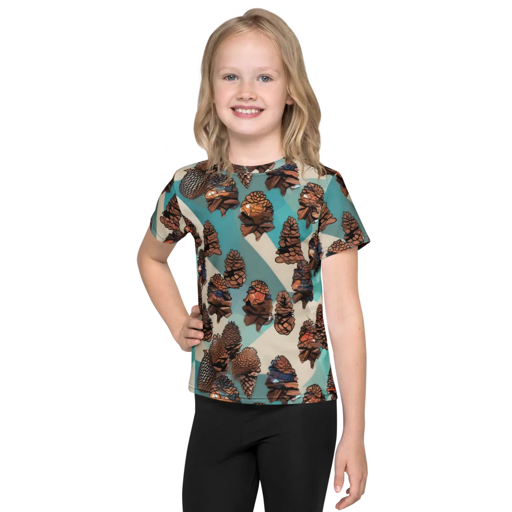 Turquoise Pinecone on Kids Crew Neck T-Shirt — Front