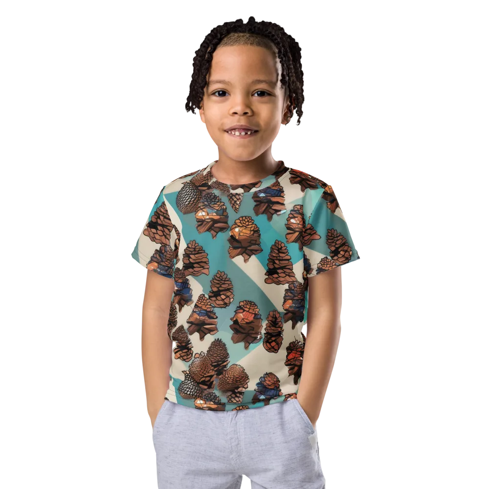 Turquoise Pinecone on Kids Crew Neck T-Shirt — Front