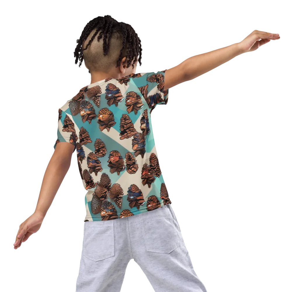 Turquoise Pinecone on Kids Crew Neck T-Shirt — Back