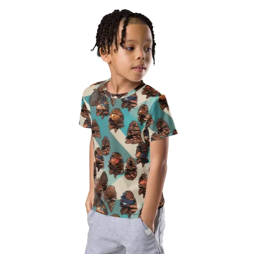 Turquoise Pinecone on a Kids Crew Neck T-Shirt