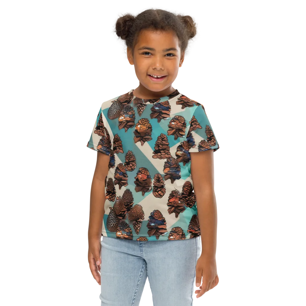 Turquoise Pinecone on Kids Crew Neck T-Shirt — Front