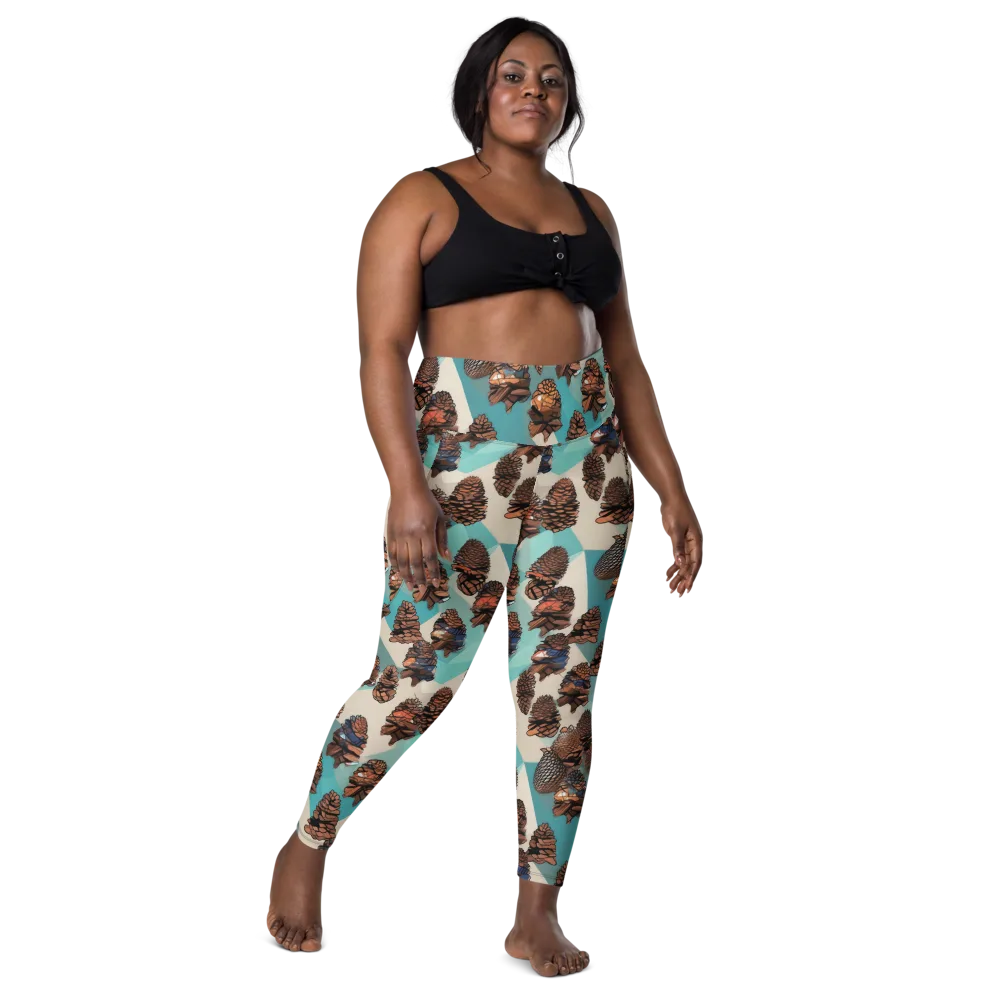 Turquoise Pinecone on Leggings with Pockets — Front
