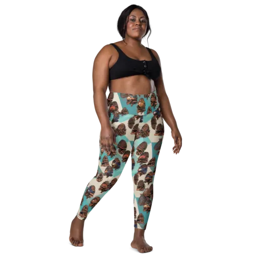 Turquoise Pinecone on a Leggings with Pockets