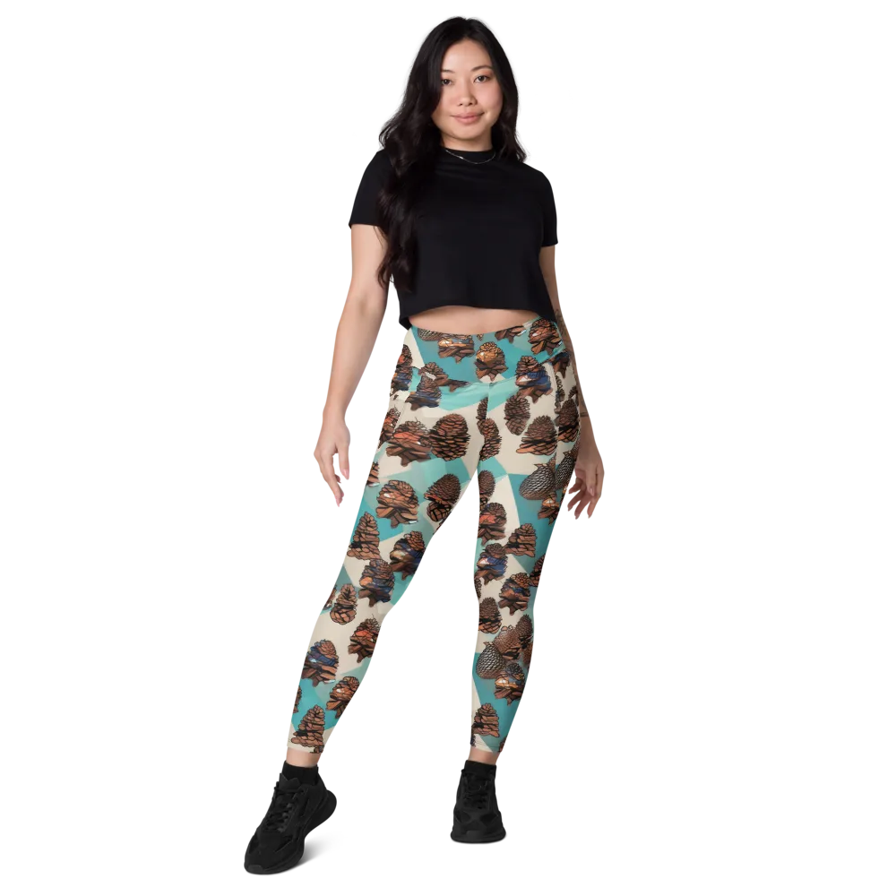 Turquoise Pinecone on Leggings with Pockets — Front