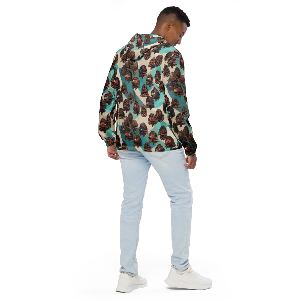 Turquoise Pinecone on Men's Windbreaker — Back