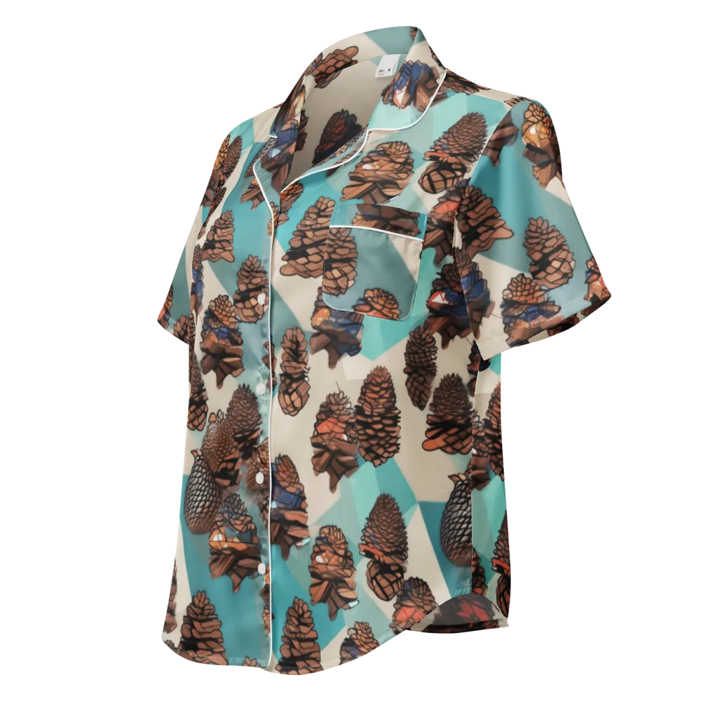 Turquoise Pinecone on Women's Short Sleeve Pajama Top — Left Front
