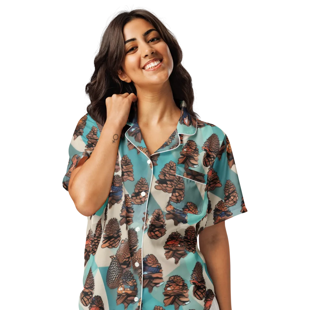 Turquoise Pinecone on Women's Short Sleeve Pajama Top — Front