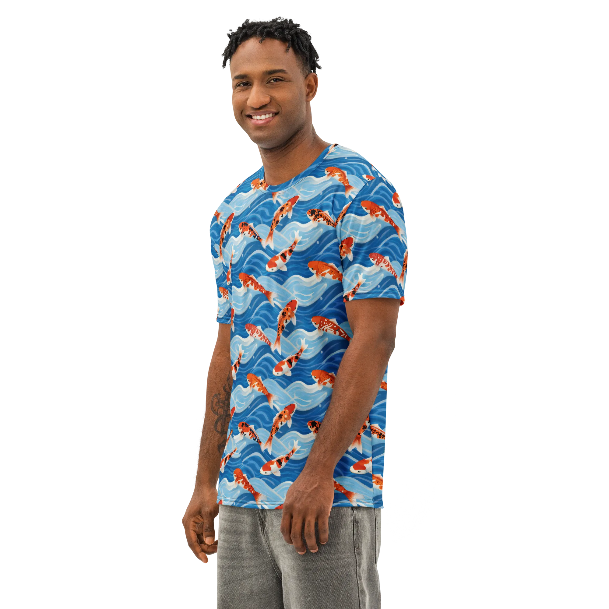 Crimson Drift on Men's Cotton Crew Neck T-Shirt — Left Front