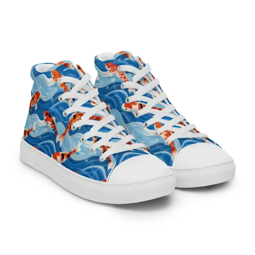 Crimson Drift on a Men's High Top Canvas Shoes