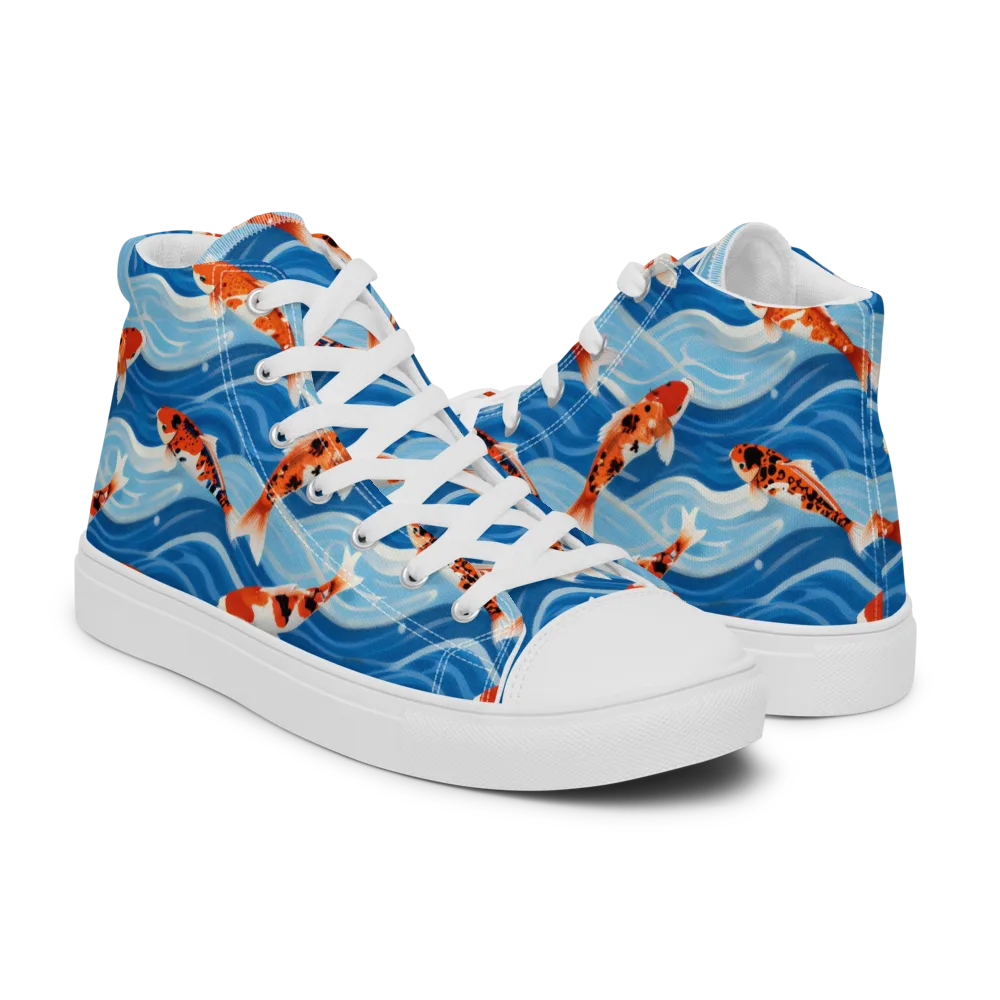 Crimson Drift on Men's High Top Canvas Shoes — Right