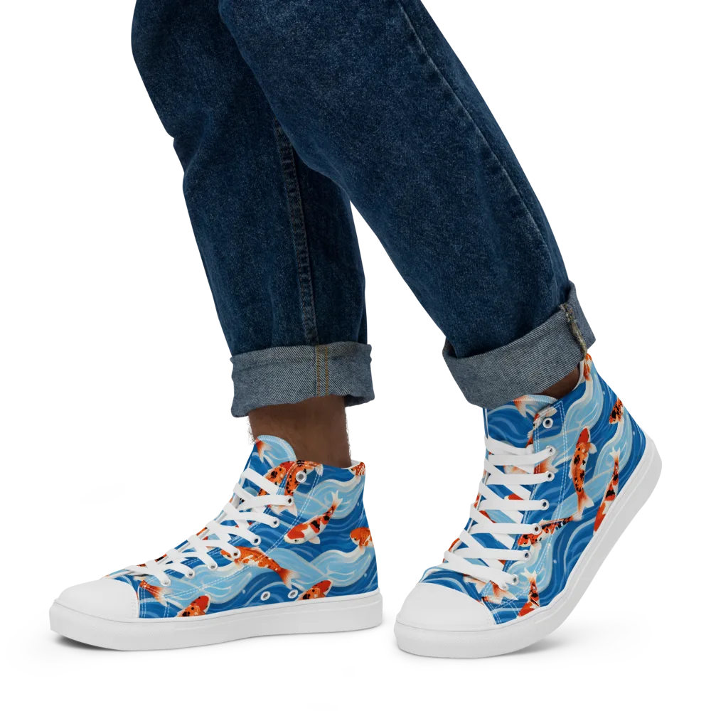 Crimson Drift on Men's High Top Canvas Shoes — Left