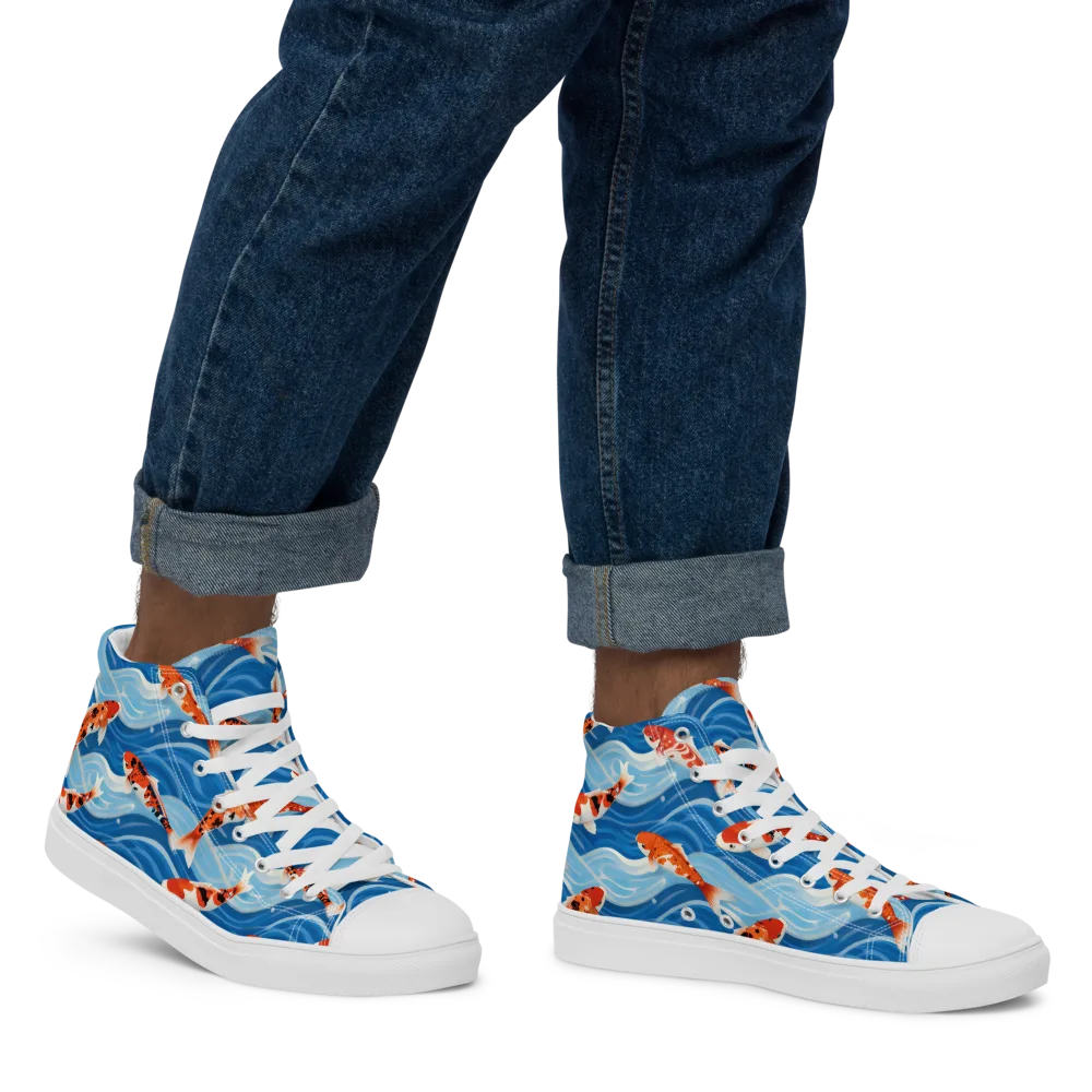 Crimson Drift on Men's High Top Canvas Shoes — Right