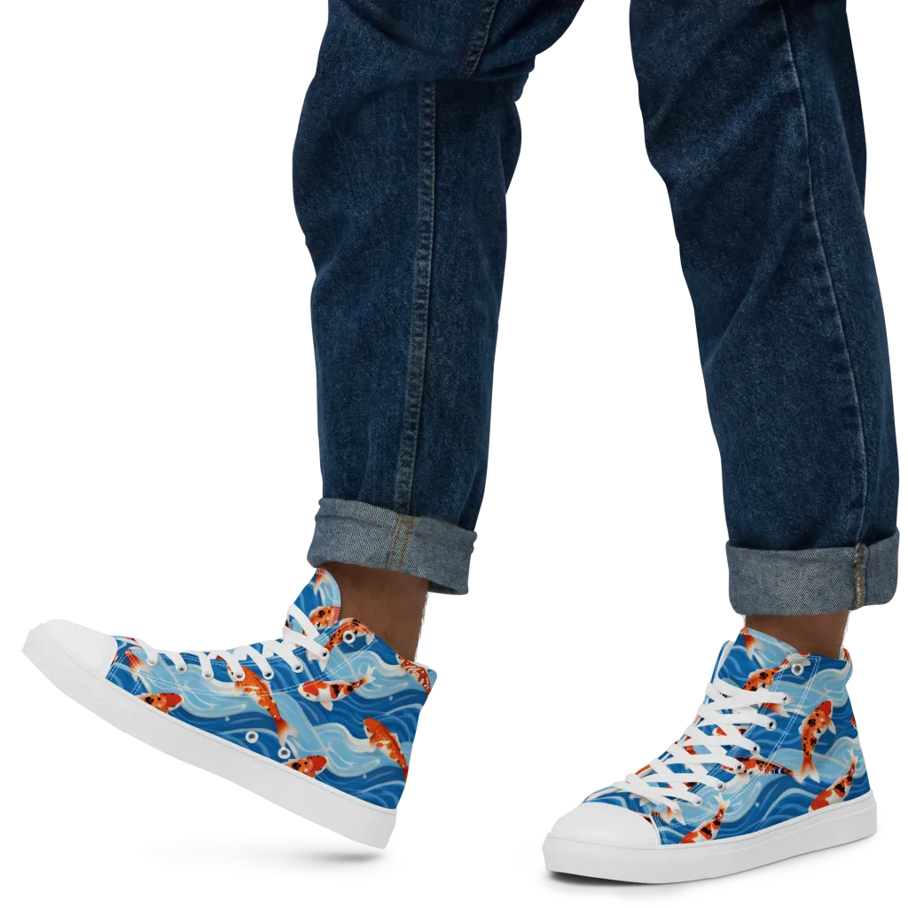 Crimson Drift on Men's High Top Canvas Shoes — Left