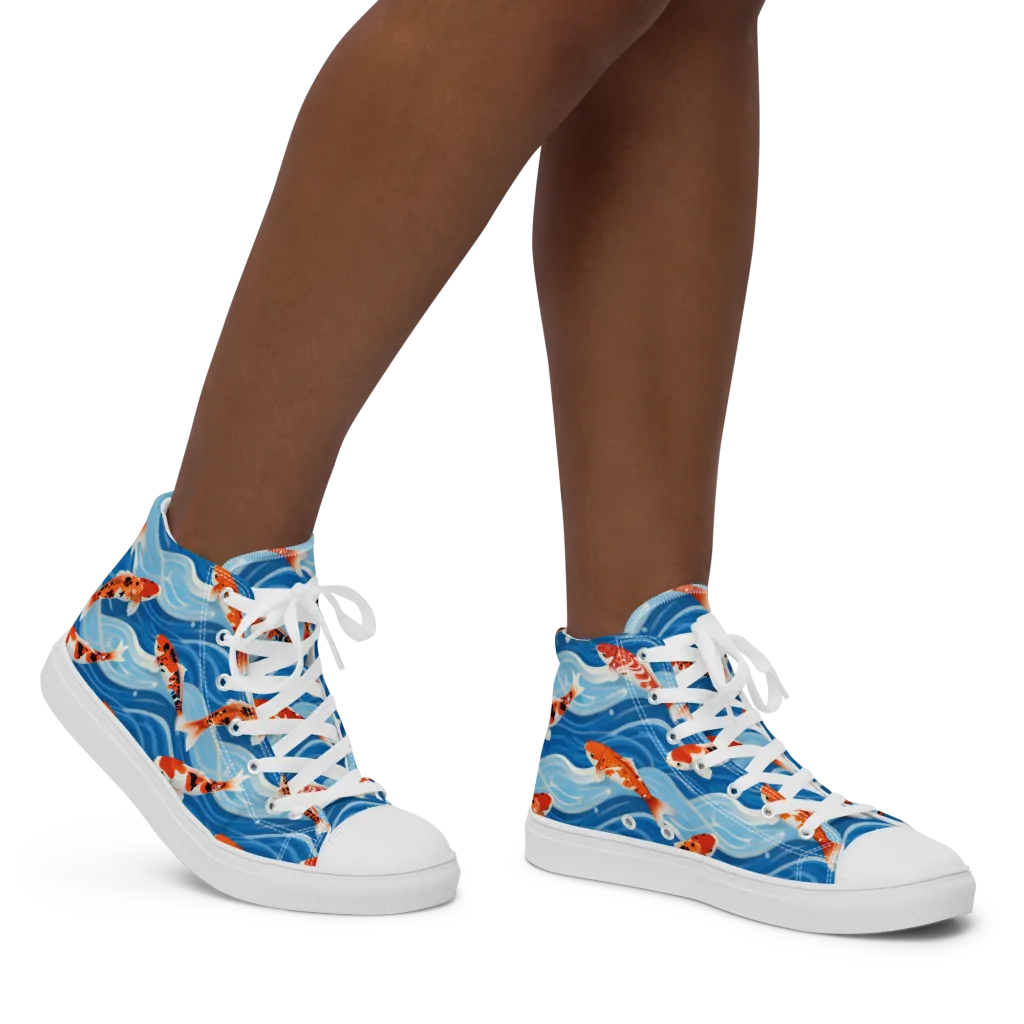 Crimson Drift on Women's High Top Canvas Shoes — Right