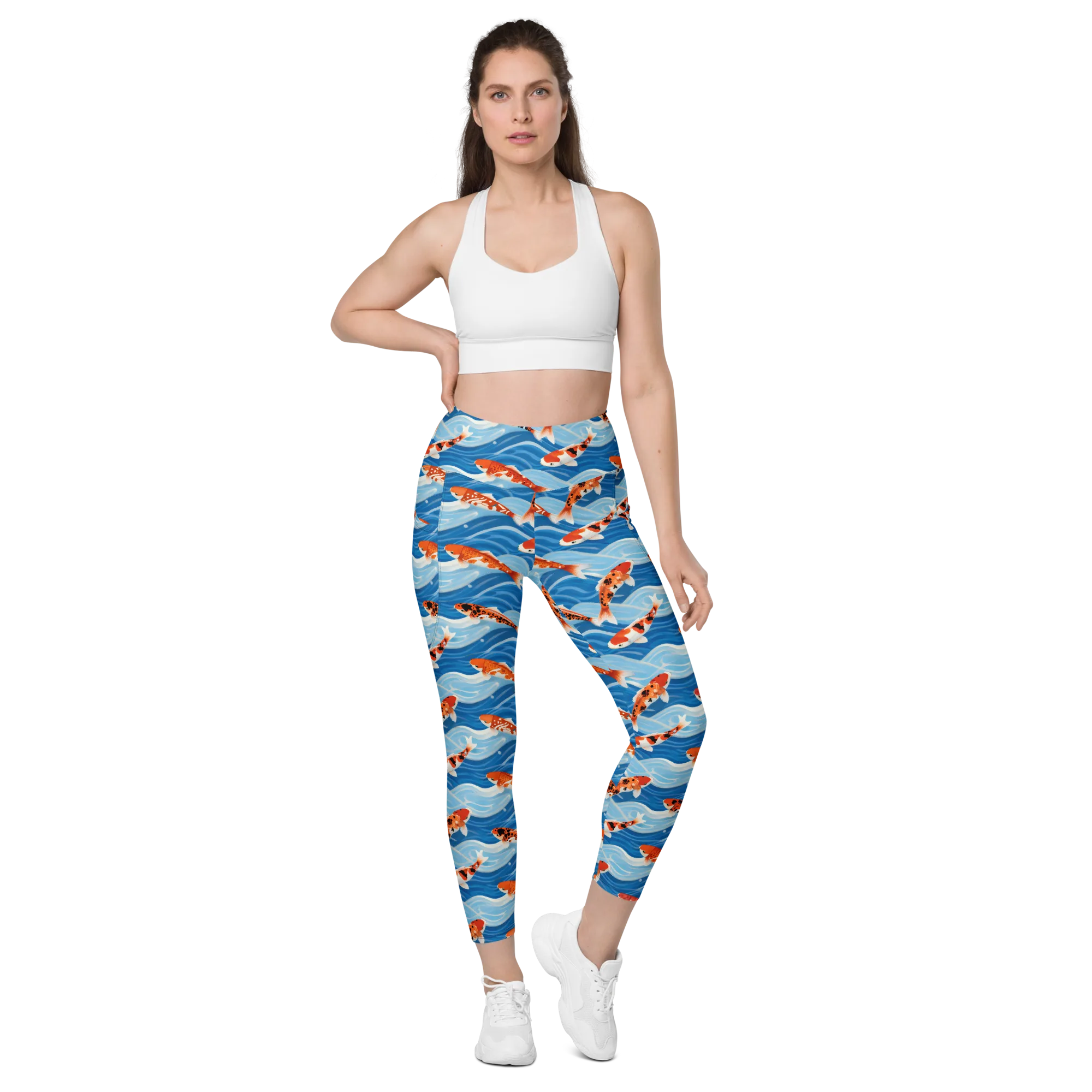 Crimson Drift on Leggings with Pockets — Front
