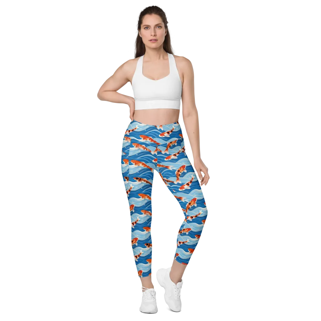 Crimson Drift on Leggings with Pockets — Front