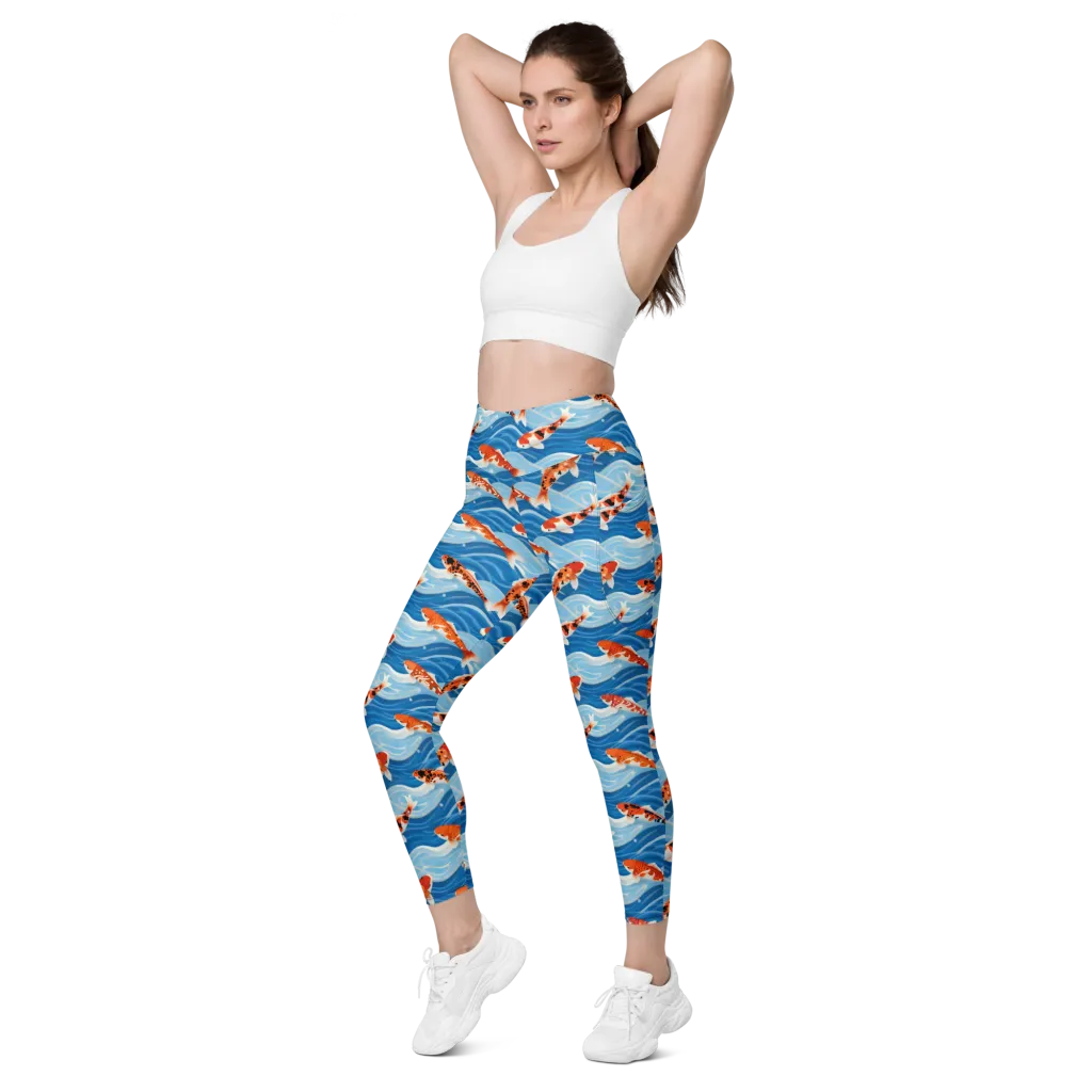 Crimson Drift on Leggings with Pockets — Left Front