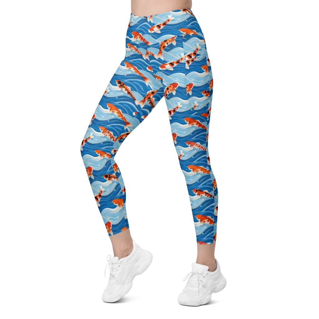Crimson Drift on Leggings with Pockets — Left Front