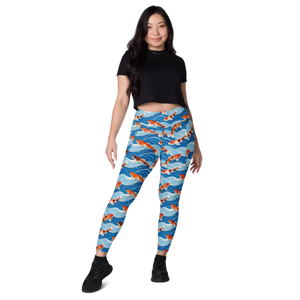 Crimson Drift on Leggings with Pockets — Front