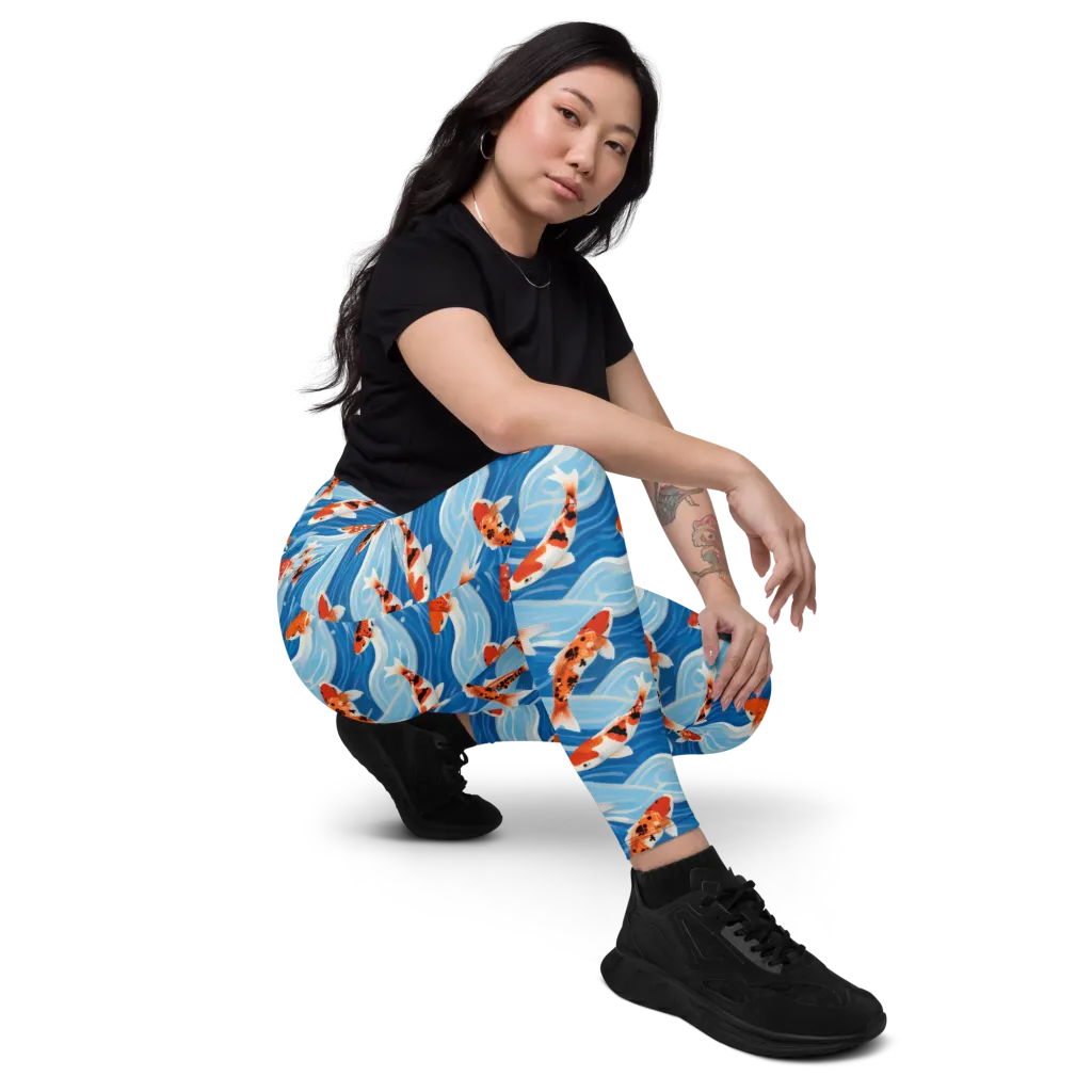 Crimson Drift on Leggings with Pockets — Right Front