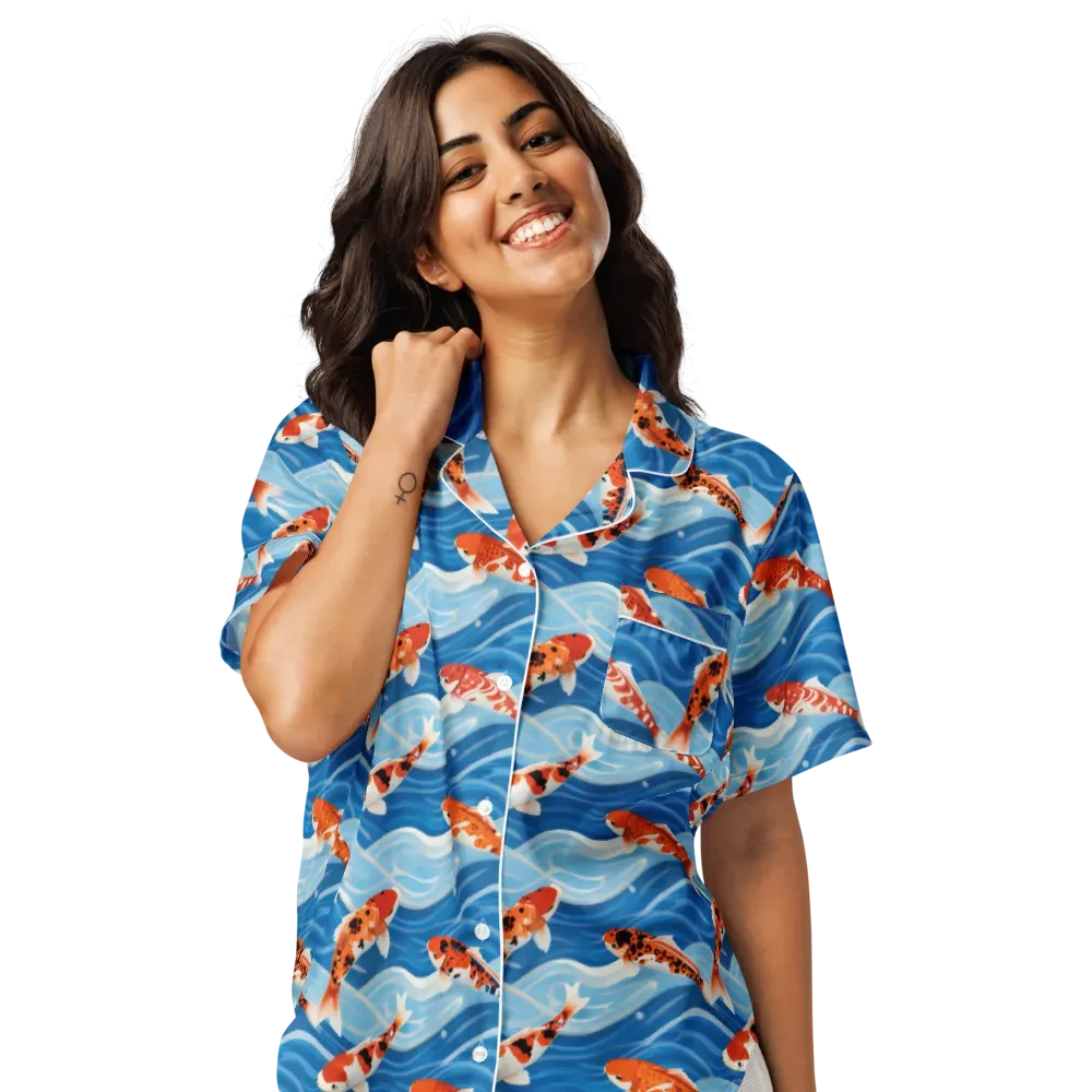 Crimson Drift on Women's Short Sleeve Pajama Top — Front
