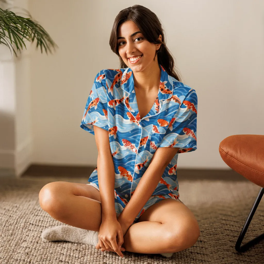 Crimson Drift on Women's Short Sleeve Pajama Top — Front