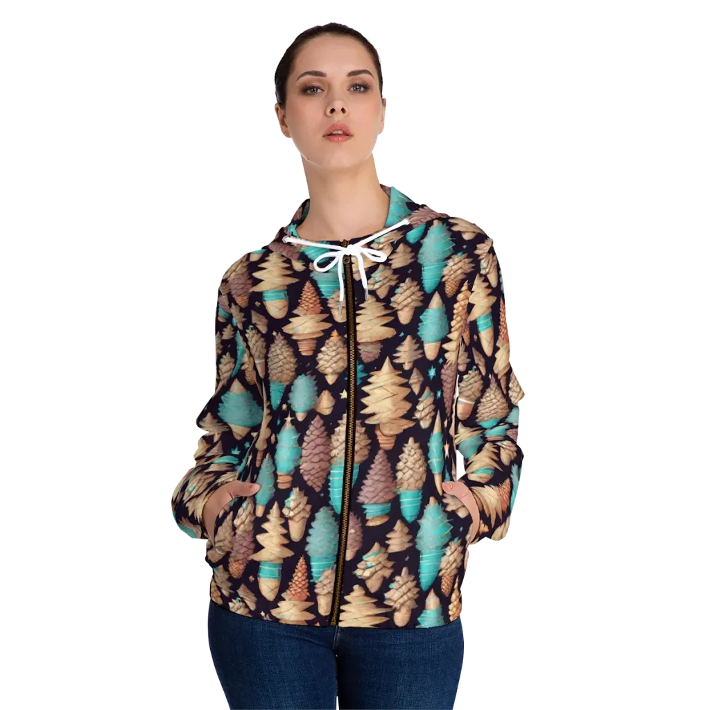 Cosmic Cone Garden on Women's Full-Zip Hoodie — Front On Person